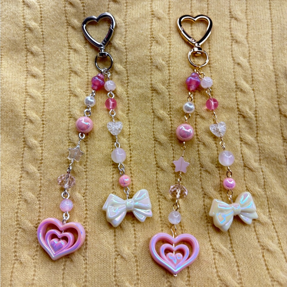 Matching silver and gold heart keychain